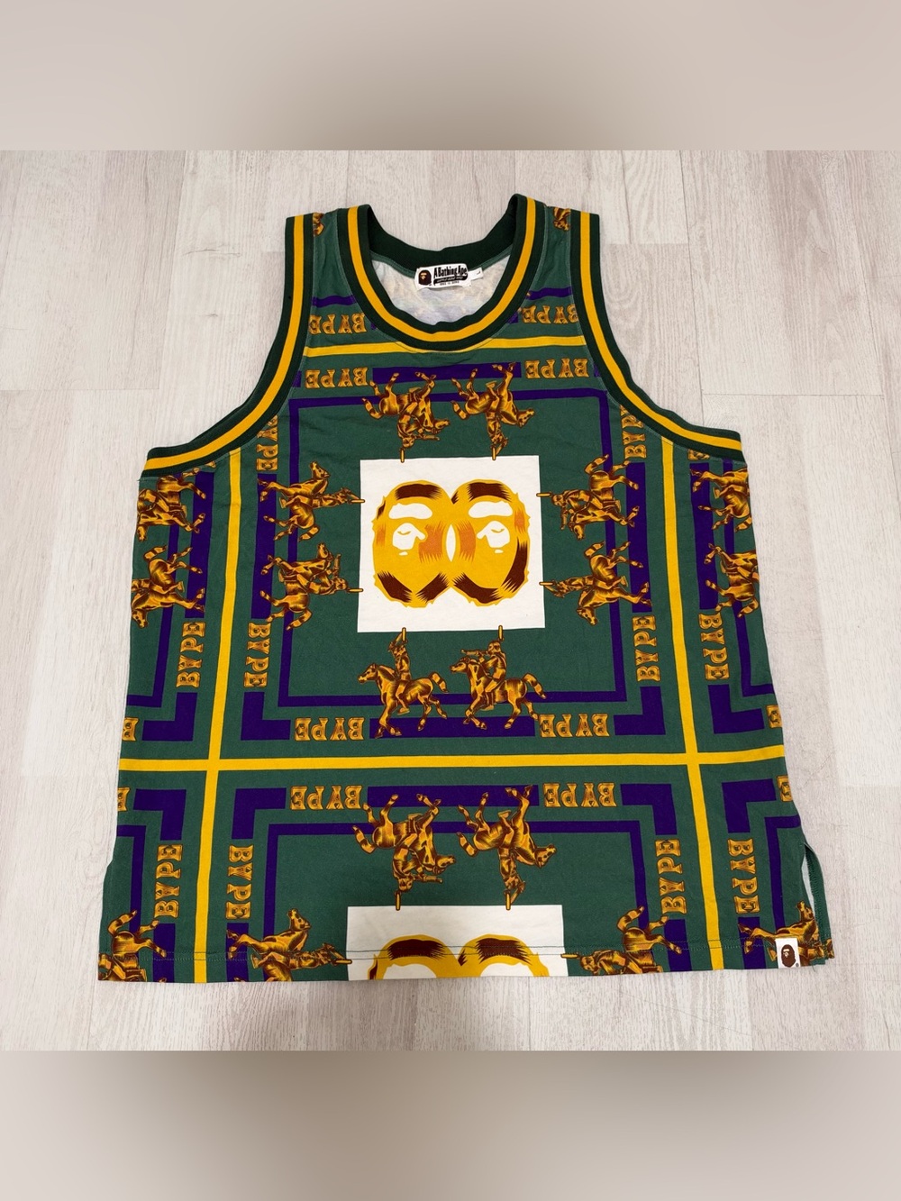 Bape Green, Gold & Purple Polo Horse Graphic Tank Top